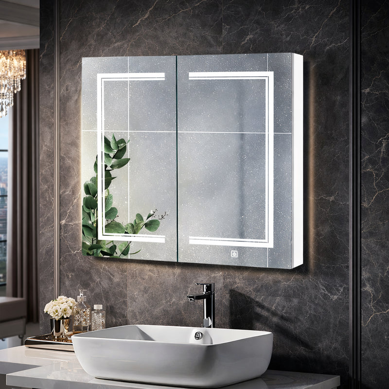 Contemporary LED Mirror Cabinet with Abstract Border Lighting