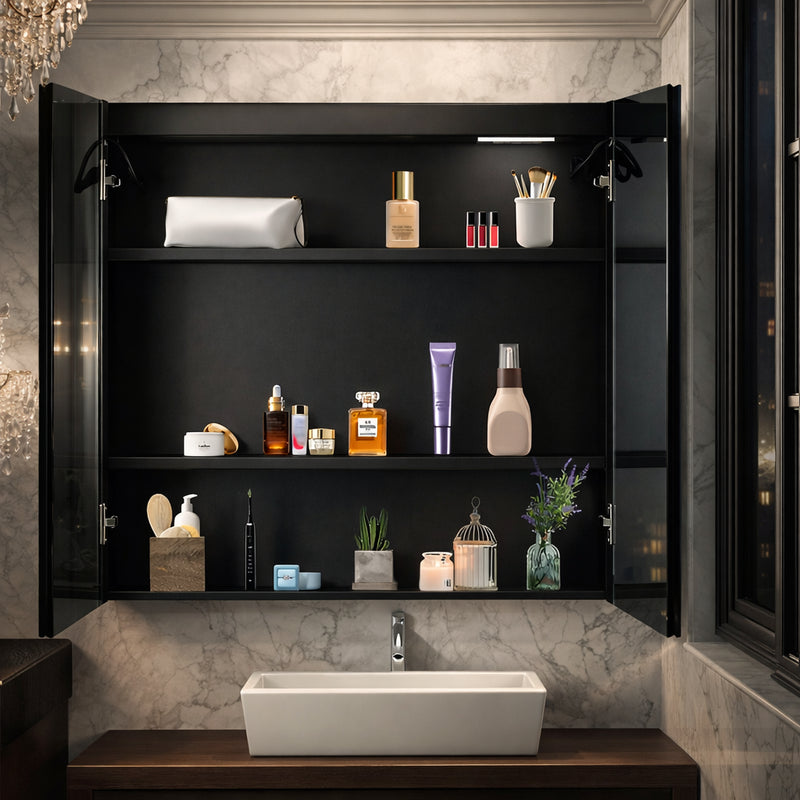 Contemporary LED Mirror Cabinet with Abstract Border Lighting