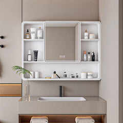 Contemporary LED Mirror with Display Storage and Touch Panel