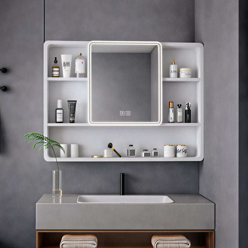 Contemporary LED Mirror with Display Storage and Touch Panel