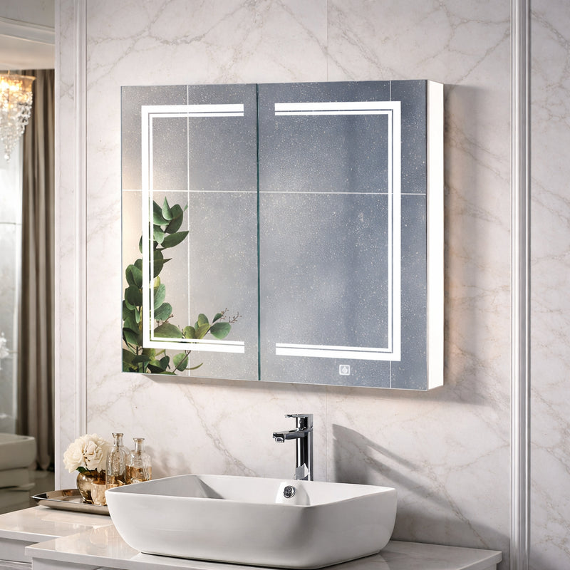 Contemporary LED Vanity Mirror Cabinet with Abstract Border Lighting