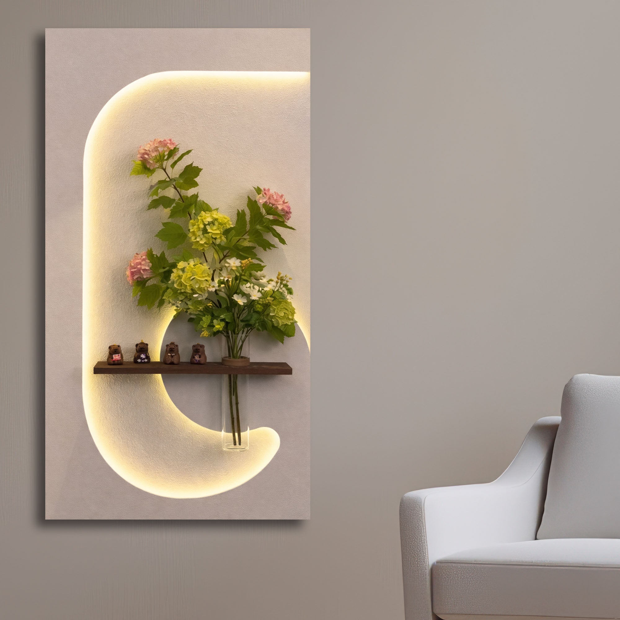 Contemporary LED Wall Art with Floral Showcase