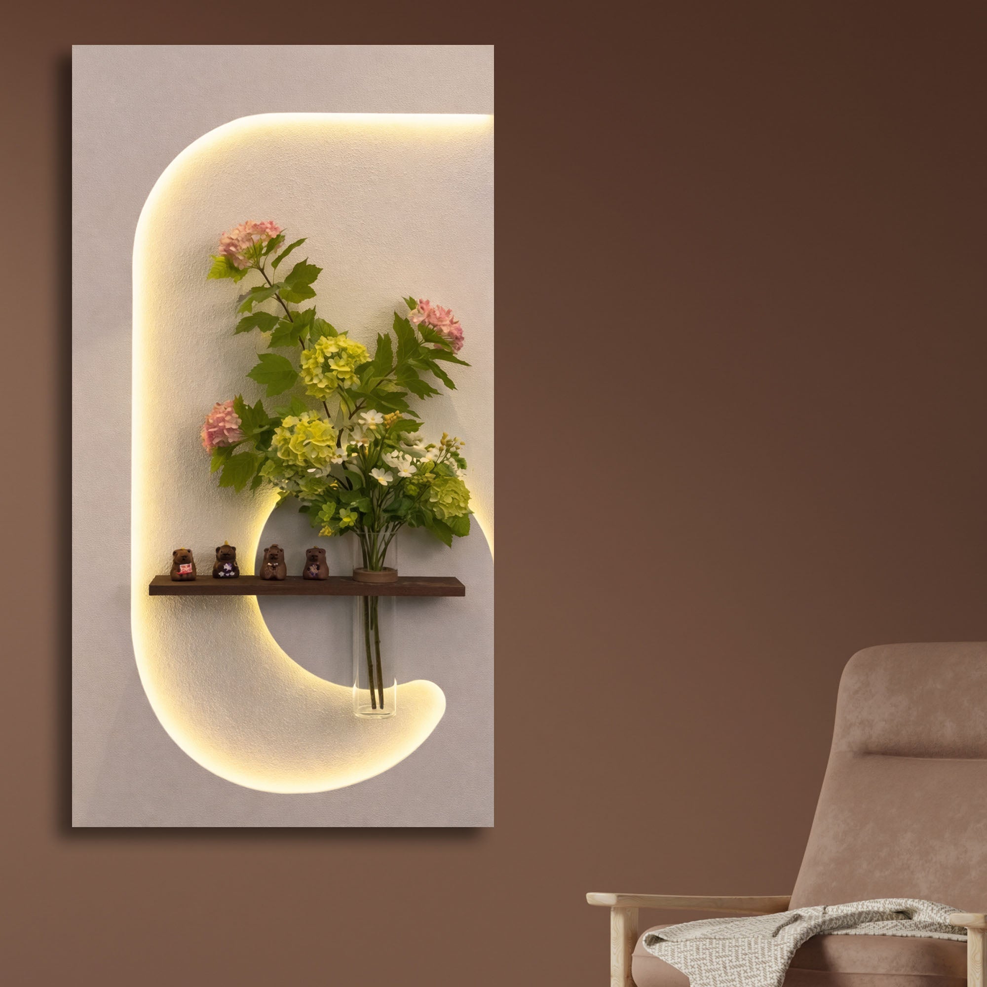 Contemporary LED Wall Art with Floral Showcase