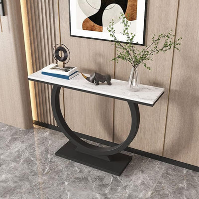 Contemporary Marble Console Table with Artistic Black Circle Support
