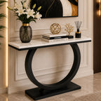 Contemporary Marble Console Table with Artistic Black Circle Support