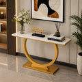 Contemporary Marble Console Table with Artistic Gold Circle Support