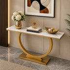 Contemporary Marble Console Table with Artistic Gold Circle Support