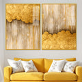 Contemporary Metallic Golden Abstract Acrylic Floating Wall Painting Set of 2