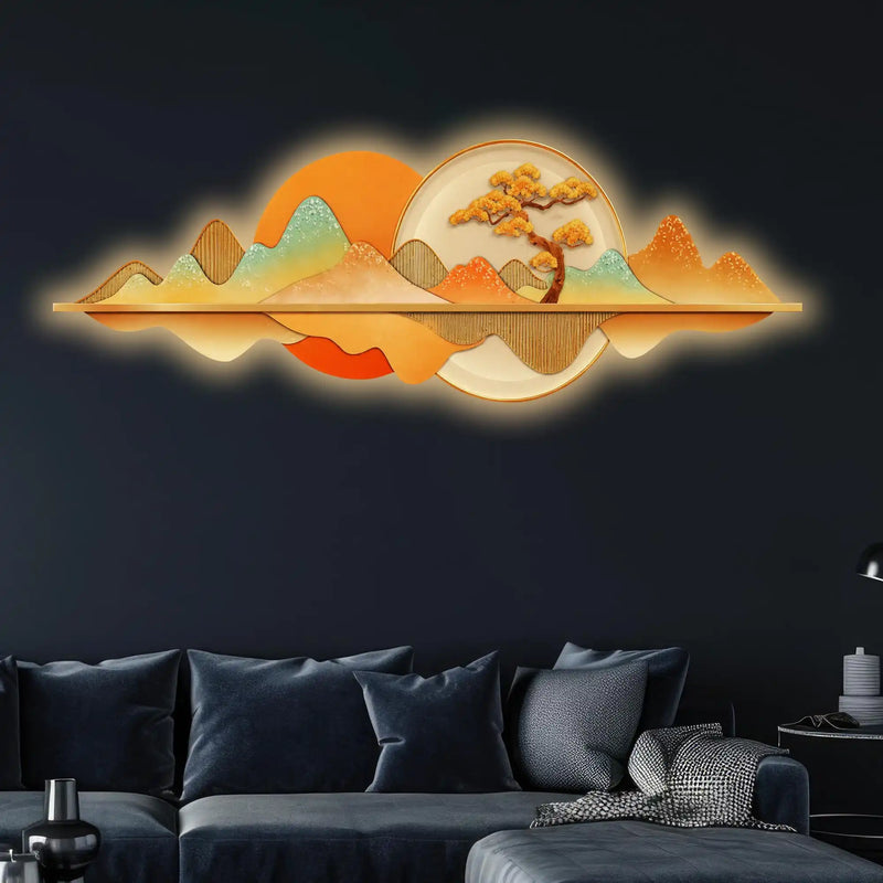 Contemporary Mountain Landscape Crystal Glass Backlit LED Painting