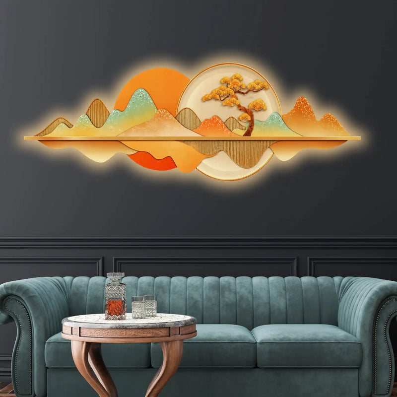 Contemporary Mountain Landscape Crystal Glass Backlit LED Painting