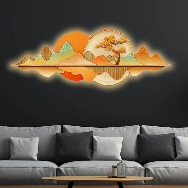 Contemporary Mountain Landscape Crystal Glass Backlit LED Painting
