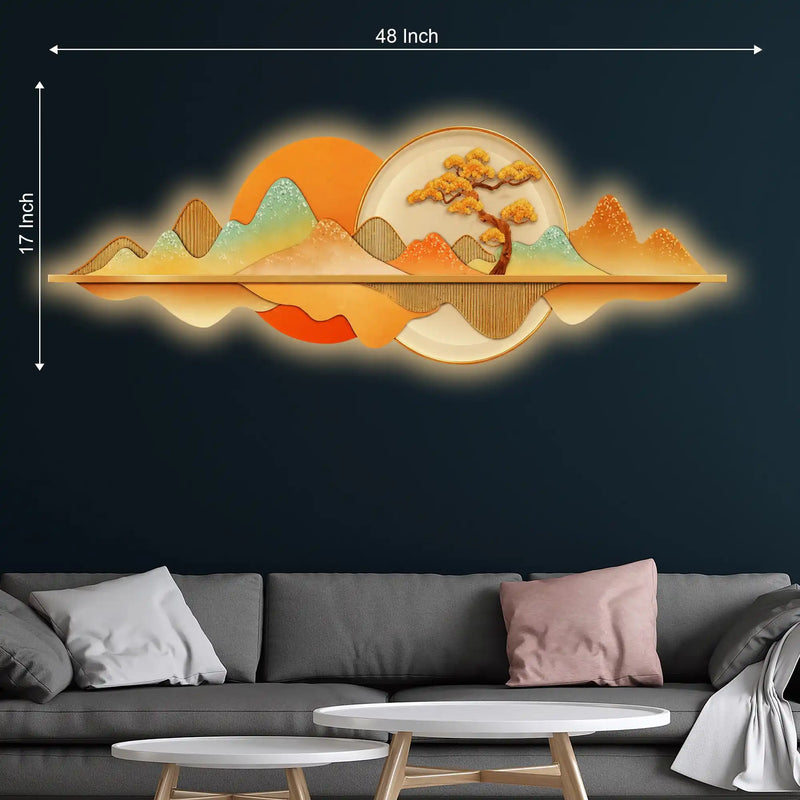 Contemporary Mountain Landscape Crystal Glass Backlit LED Wall Art