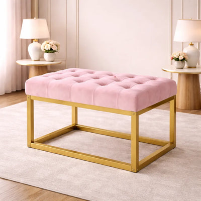 contemporary-pink-velvet-ottoman-seat-with-metal-frame-design