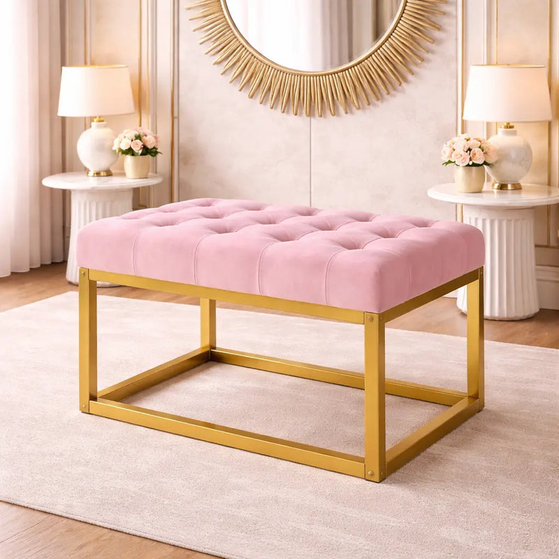contemporary-pink-velvet-ottoman-seat-with-metal-frame-design