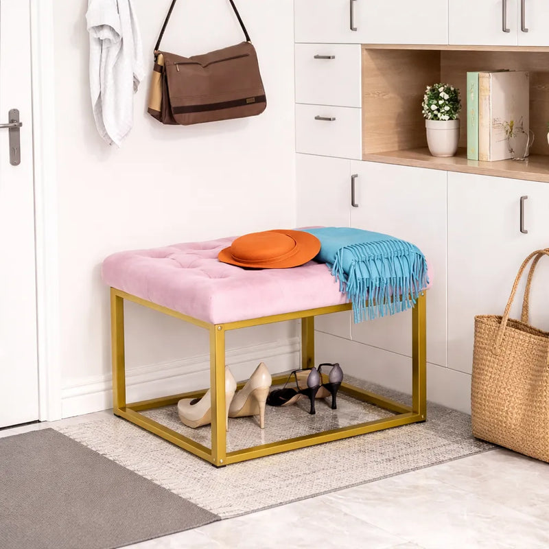 contemporary-pink-velvet-ottoman-seat-with-metal-frame-design
