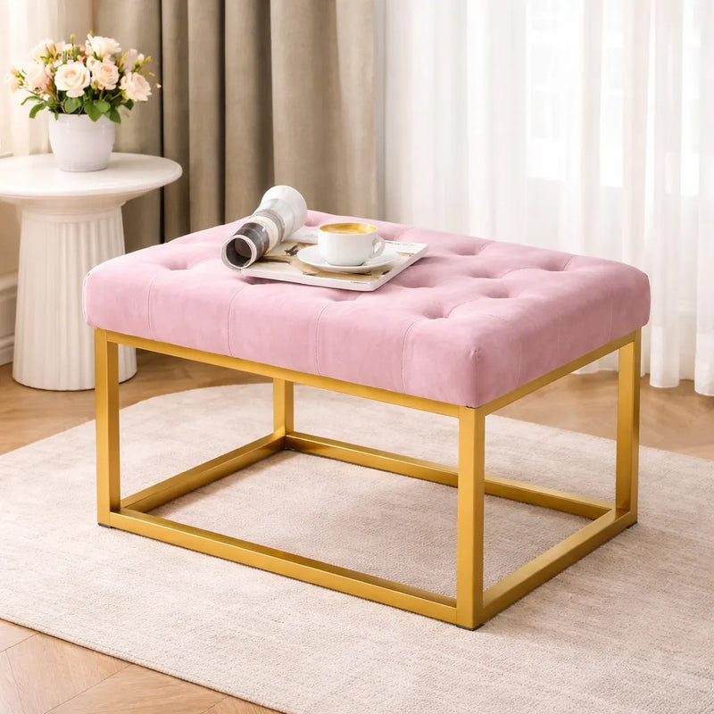 contemporary-pink-velvet-ottoman-seat-with-metal-frame-design