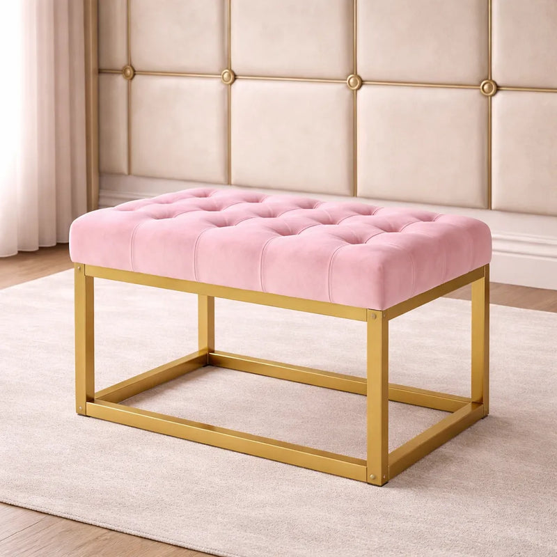 contemporary-pink-velvet-ottoman-seat-with-metal-frame-design