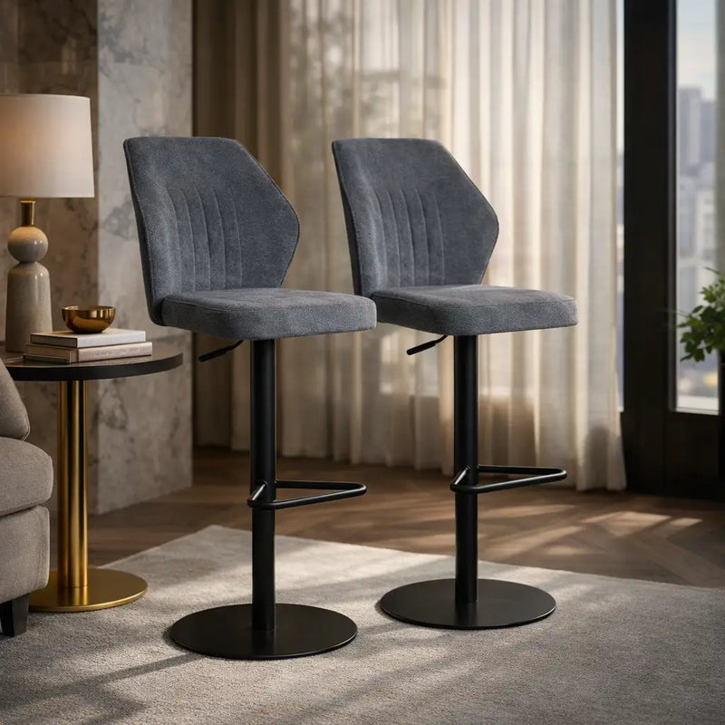 contemporary-rich-0grey-velvet-bar-stools-with-matte-black-base