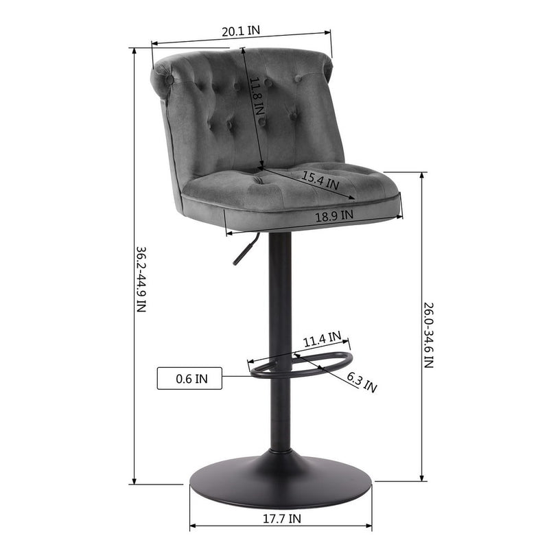 contemporary-rich-grey-velvet-bar-stools-with-matte-black-base