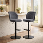 contemporary-rich-grey-velvet-bar-stools-with-matte-black-base