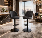 contemporary-rich-grey-velvet-bar-stools-with-matte-black-base