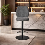 contemporary-rich-grey-velvet-bar-stools-with-matte-black-base