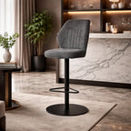 contemporary-rich-grey-velvet-bar-stools-with-matte-black-base