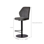 contemporary-rich-grey-velvet-bar-stools-with-matte-black-base