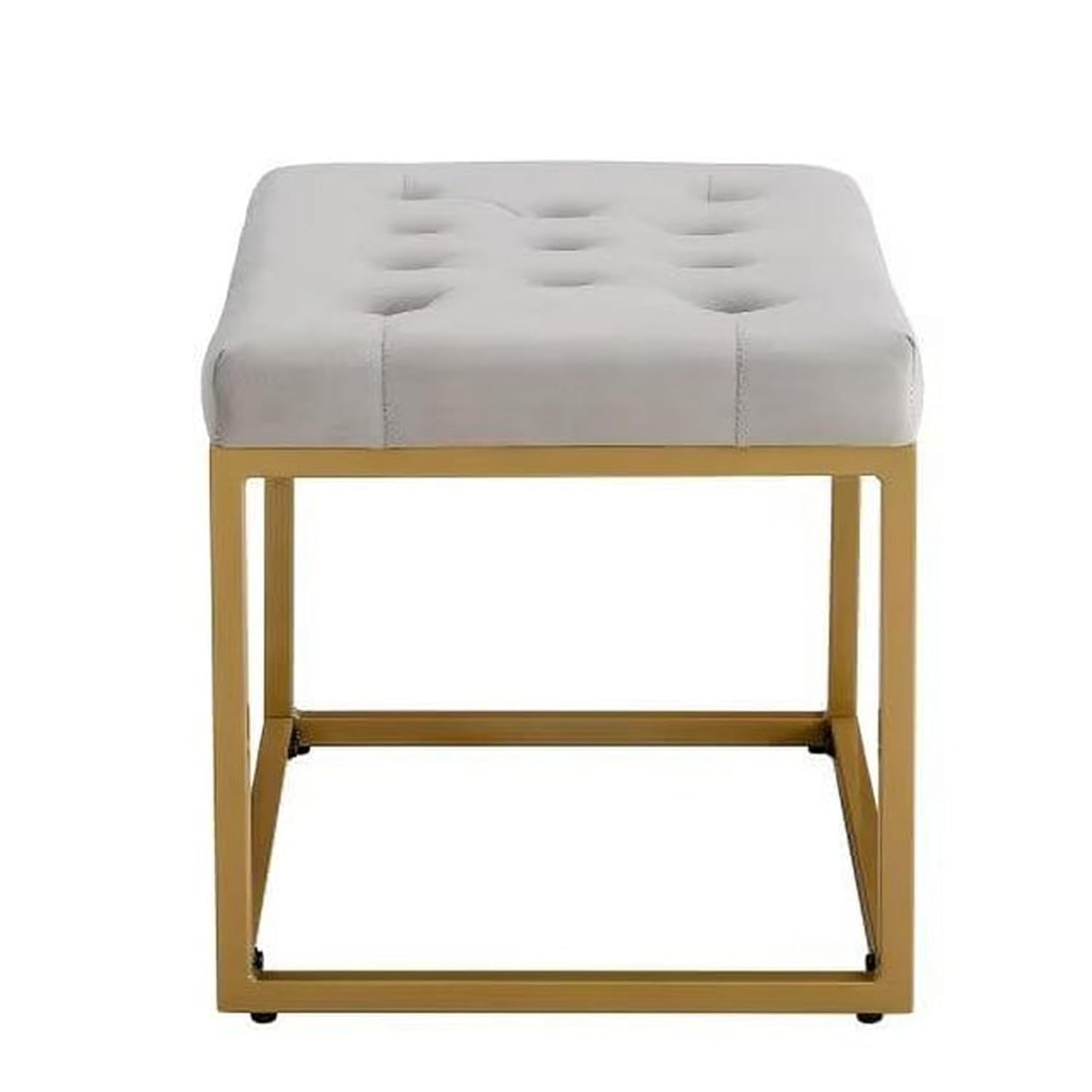 Contemporary Rich Grey Velvet Ottoman Seat with Metal Frame Design