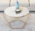 Contemporary Round Center Table with White Marble Finish & Gold Frame