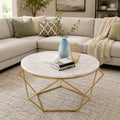 Contemporary Round Center Table with White Marble Finish & Gold Frame