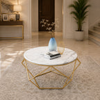 Contemporary Round Center Table with White Marble Finish & Gold Frame