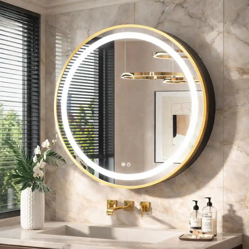 Contemporary Round LED Mirror with Wall Mount