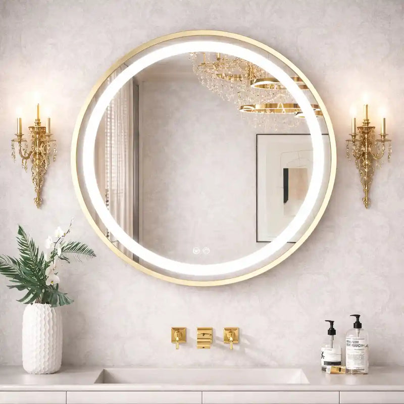 Contemporary Round LED Mirror with Wall Mount