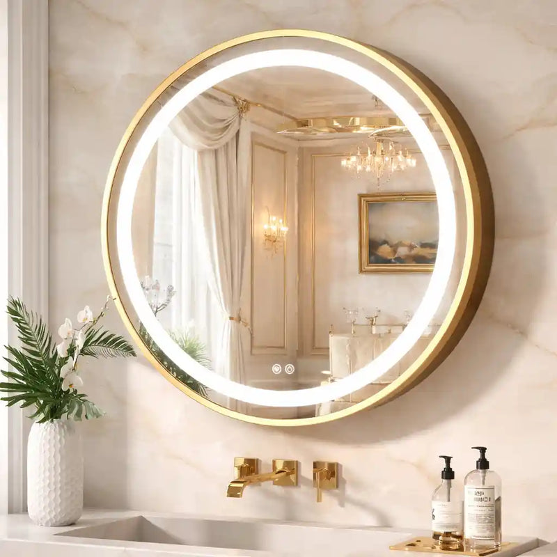 Contemporary Round LED Mirror with Wall Mount