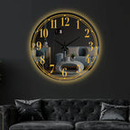 Contemporary Round Mirror LED Wall Clock with Bold Golden Numerals
