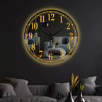 Contemporary Round Mirror LED Wall Clock with Bold Golden Numerals