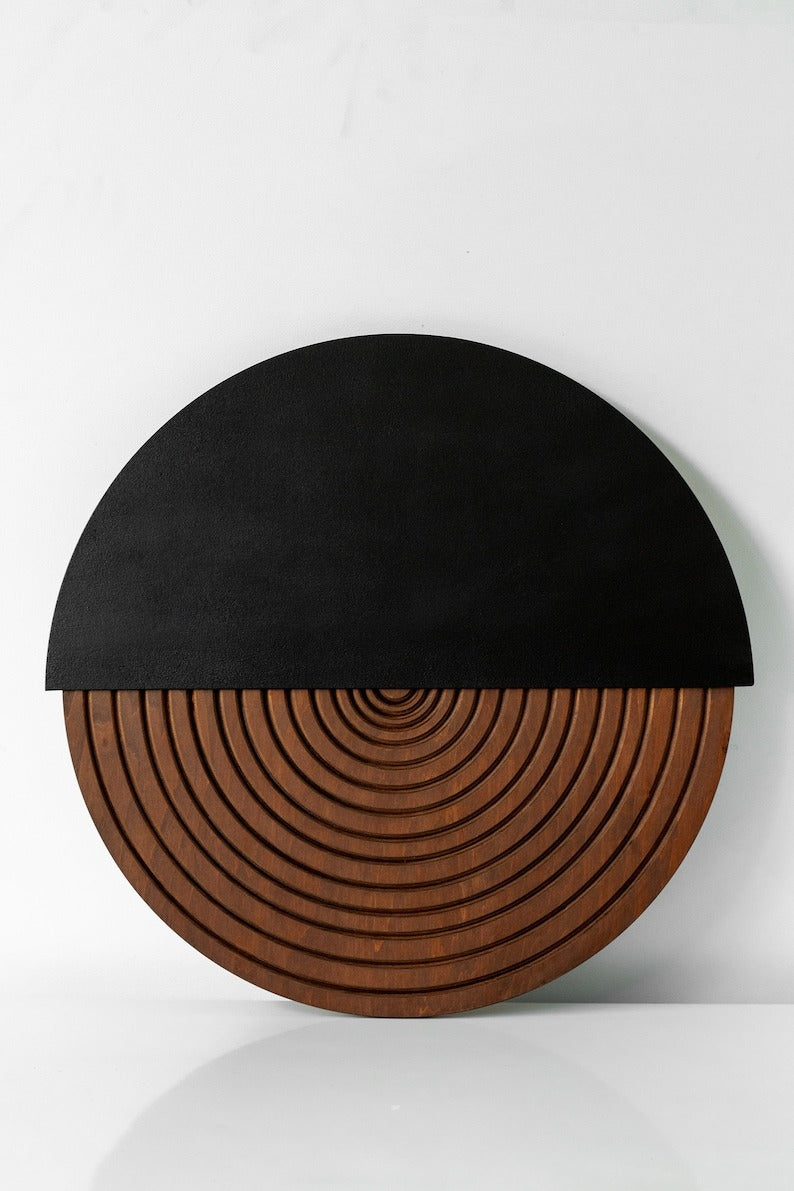 Contemporary Round Wood Wall Decor with Concentric Design