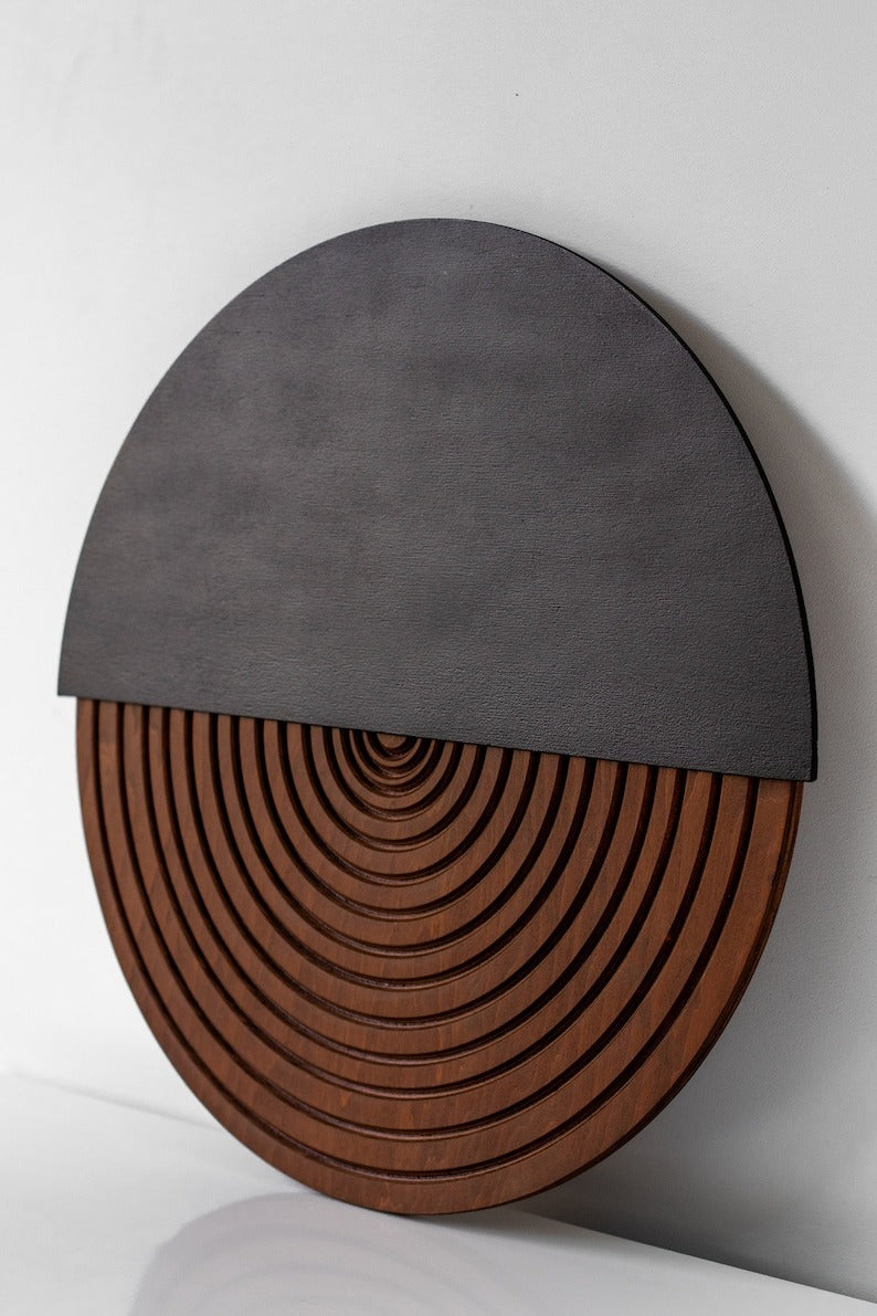 Contemporary Round Wood Wall Decor with Concentric Design