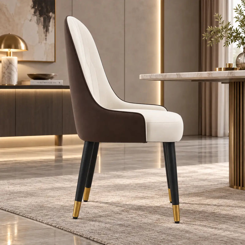 Contemporary White Accent Chair with Elegant Golden Tip Legs