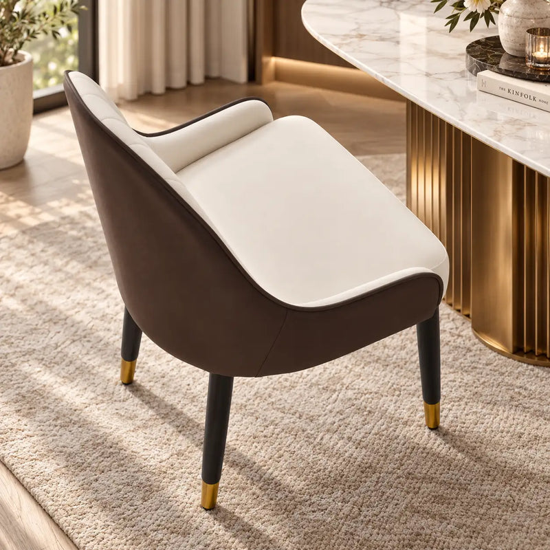 Contemporary White Accent Chair with Elegant Golden Tip Legs