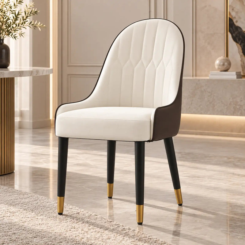 Contemporary White Accent Chair with Elegant Golden Tip Legs