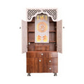 contemporary-white-arch-design-brown-finish-wooden-pooja-temple-for-home-office-with-led-swastik-om-panel-drawer-cabinet-storage