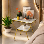 Contemporary White Marble Bedside Table with Storage Shelf