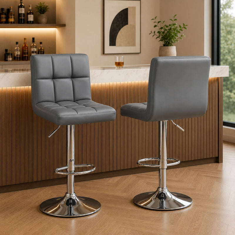Luxurious Leatherette Grey Color Bar Stool / Long Chair