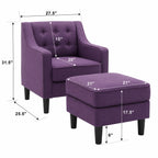 Purple Color Tufted Comfy Lounge Chair with Footrest
