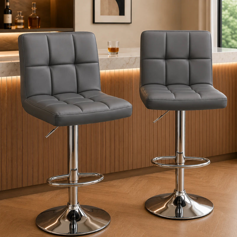 Luxurious Leatherette Grey Color Bar Stool / Long Chair