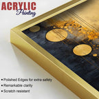 Cosmic Golden Drizzle Acrylic Floating Frame Wall Painting Set of 3