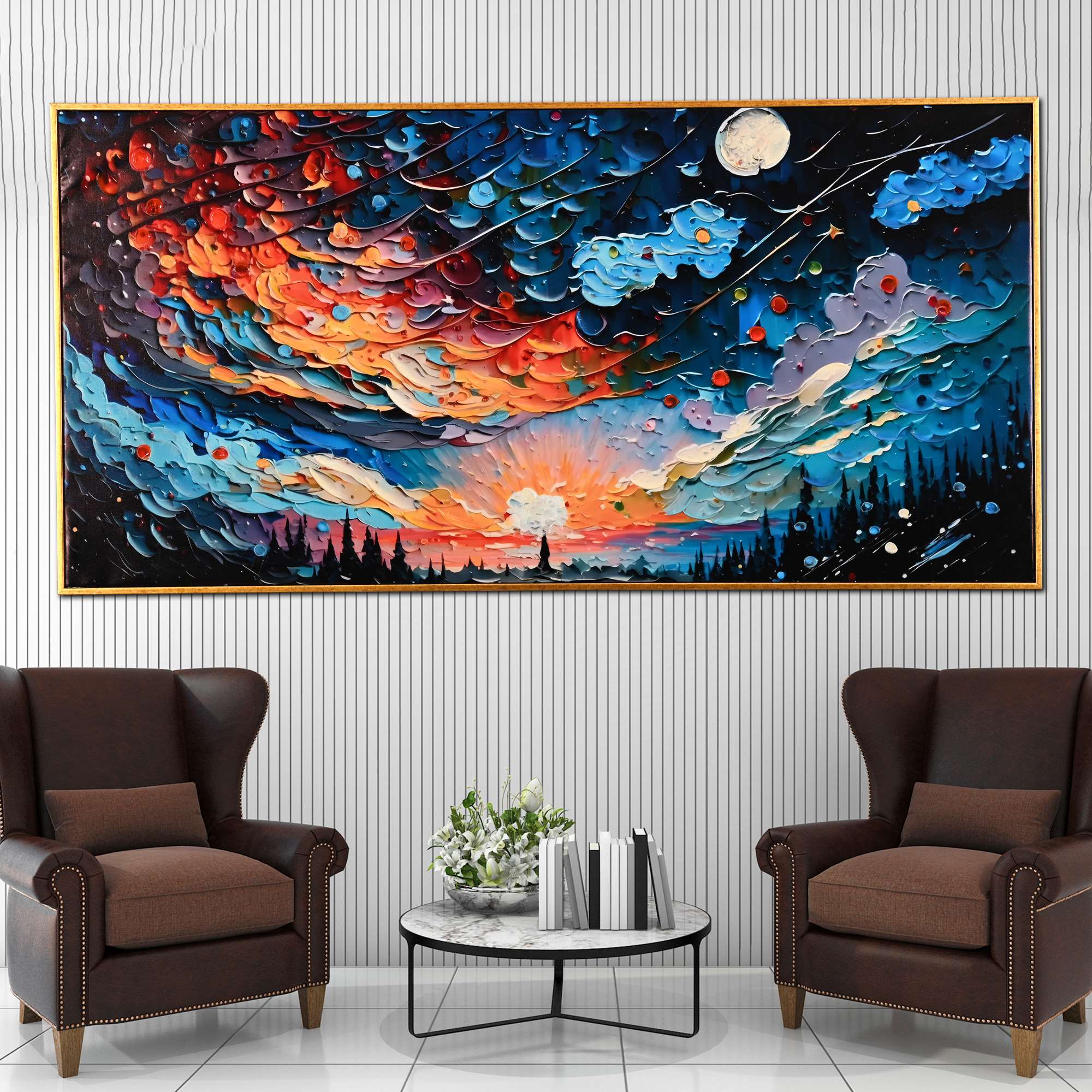 Cosmic Dawn Hand Painted Wall Painting with Floating Frame