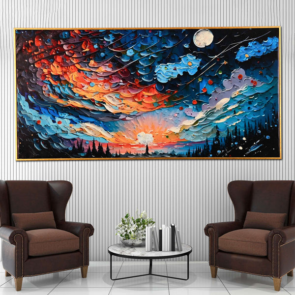 Cosmic Dawn Hand Painted Wall Painting with Floating Frame